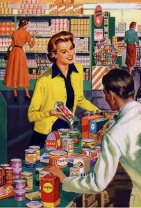 Woman Shopping at Grocery Store-Retro